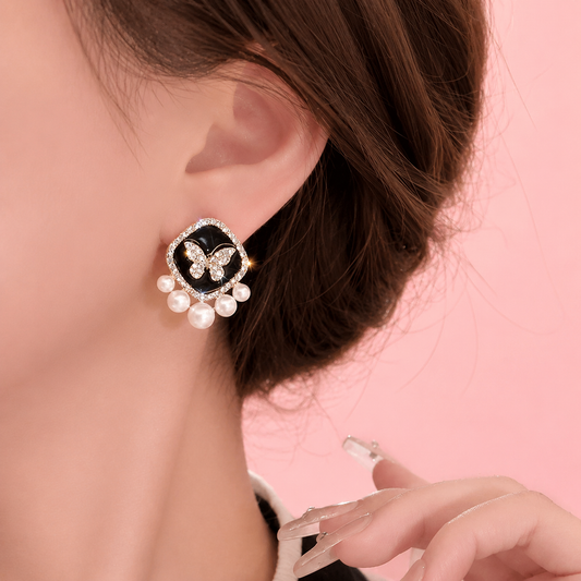 Trustora Midnight Pearl Bloom Earrings